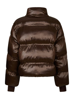 Rhea Shiny Puffer Jacket - Dark Brown