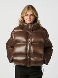 Rhea Shiny Puffer Jacket - Dark Brown