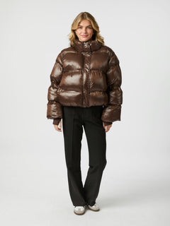 Rhea Shiny Puffer Jacket - Dark Brown