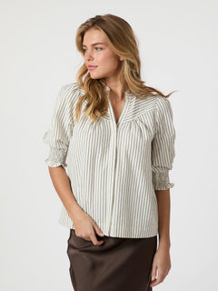Diana Crepe Stripe Blouse - Brown