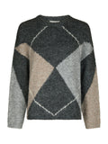 Inga Check Fluff Knit Blouse - Antracit