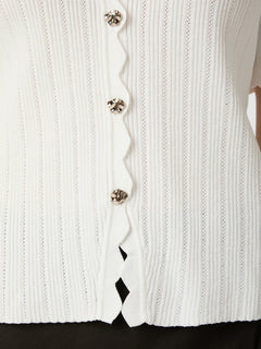 Larifa Stitch Knit Tee - White
