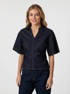 Spenda Denim Blouse - Dark Blue