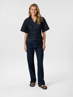 Spenda Denim Blouse - Dark Blue