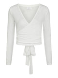 Nia Jersey Wrap Blouse - White