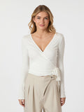 Nia Jersey Wrap Blouse - White