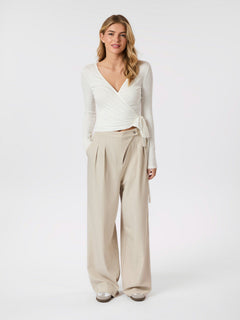 Nia Jersey Wrap Blouse - White
