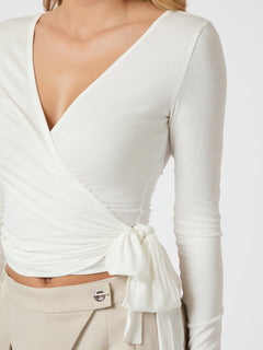 Nia Jersey Wrap Blouse - White