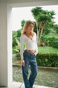Nia Jersey Wrap Blouse - White