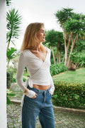 Nia Jersey Wrap Blouse - White