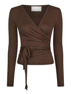 Nia Jersey Wrap Blouse - Chocolate Brown