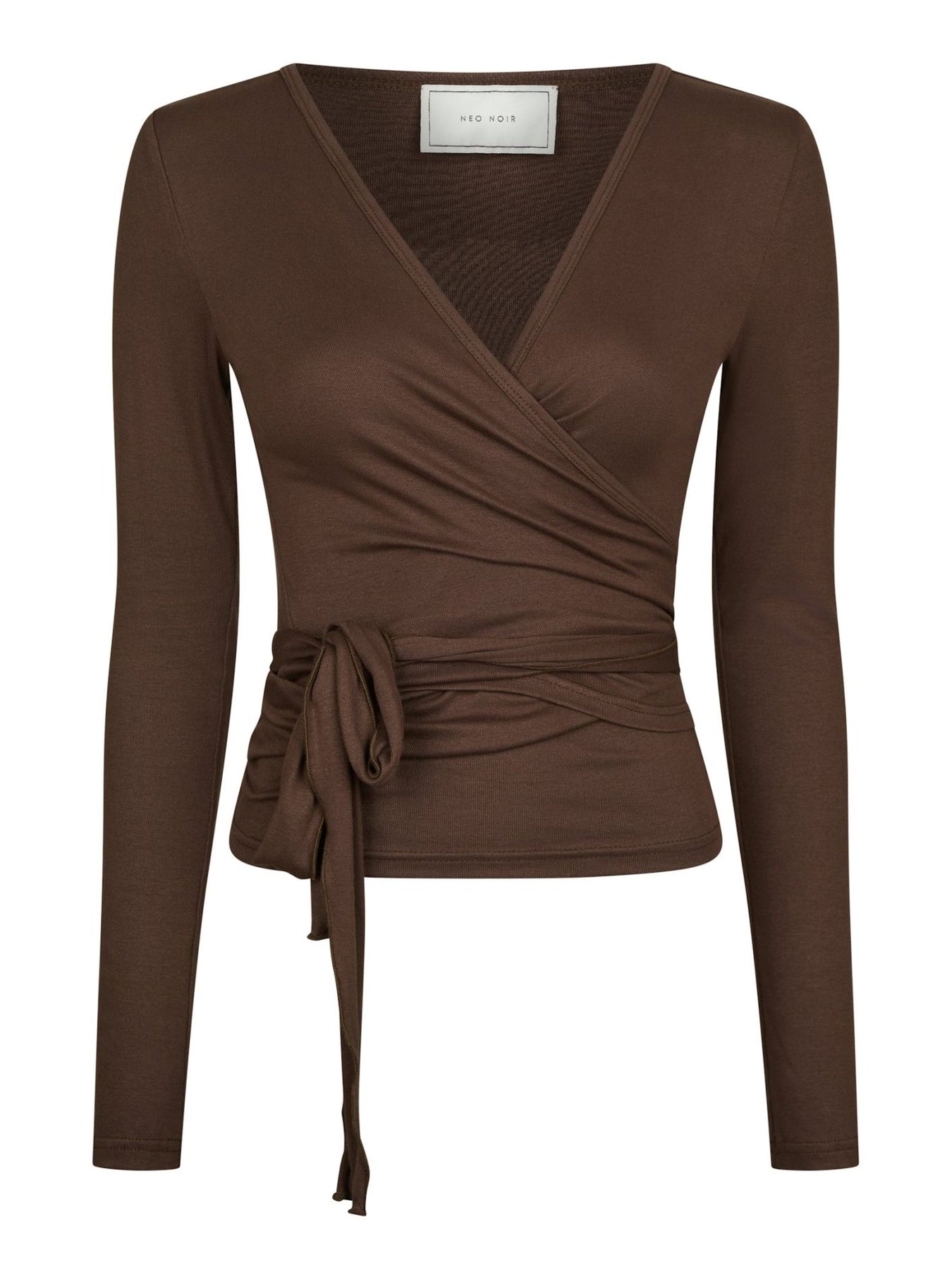 Nia Jersey Wrap Blouse - Chocolate Brown