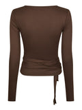 Nia Jersey Wrap Blouse - Chocolate Brown