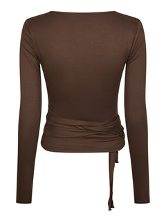 Nia Jersey Wrap Blouse - Chocolate Brown