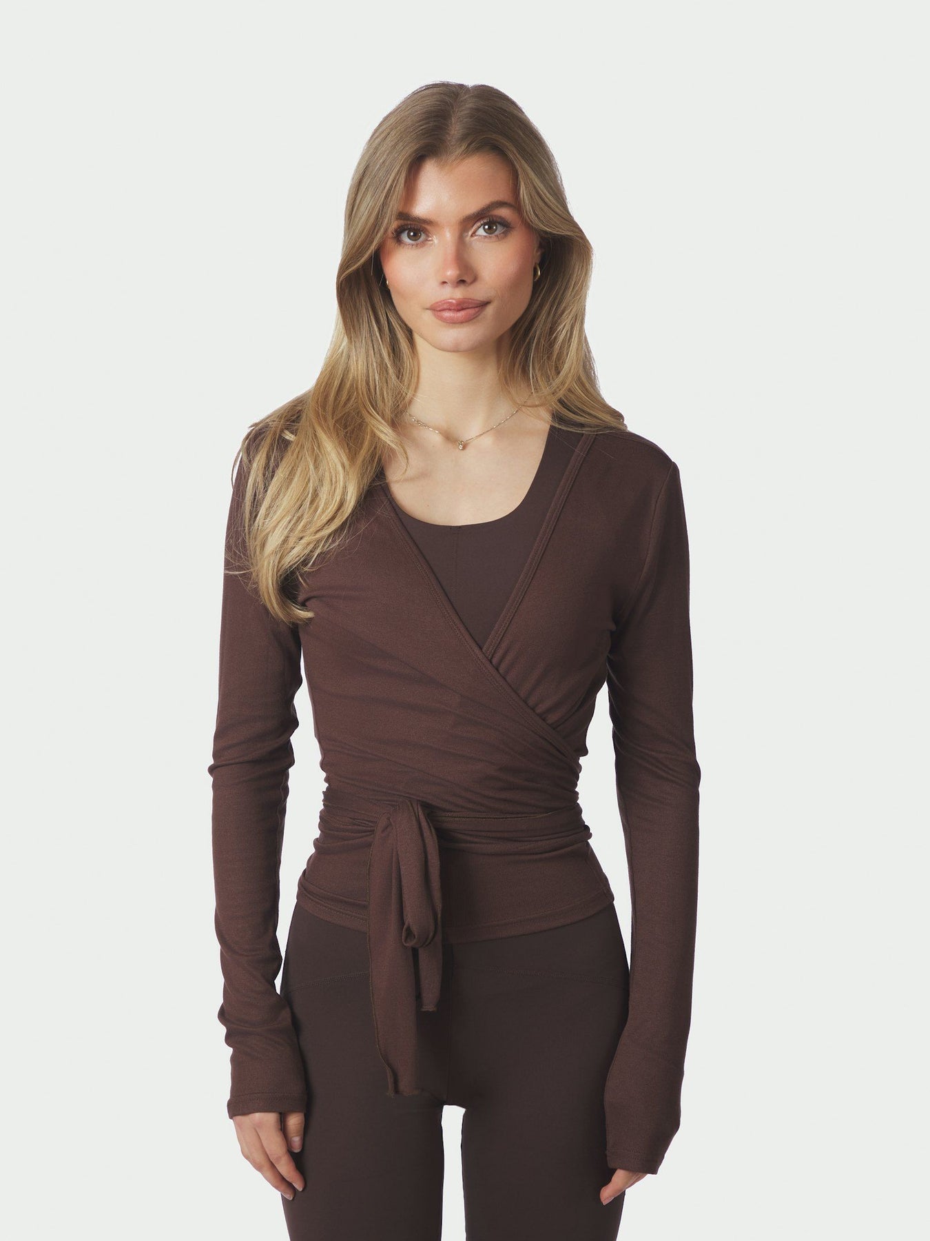 Nia Jersey Wrap Blouse - Chocolate Brown