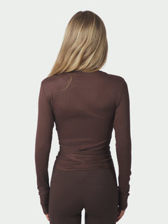Nia Jersey Wrap Blouse - Chocolate Brown