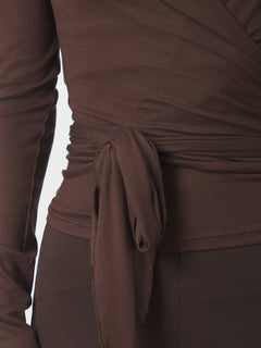 Nia Jersey Wrap Blouse - Chocolate Brown
