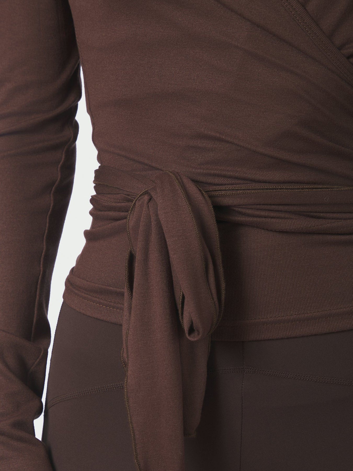 Nia Jersey Wrap Blouse - Chocolate Brown