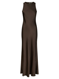 Celinie Heavy Sateen Dress - Dark Brown