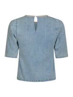 Rosia Denim Emb Top - Light Blue