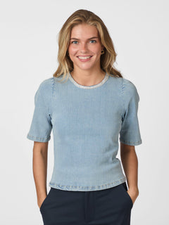 Rosia Denim Emb Top - Light Blue