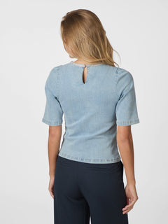 Rosia Denim Emb Top - Light Blue