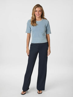 Rosia Denim Emb Top - Light Blue