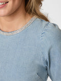 Rosia Denim Emb Top - Light Blue