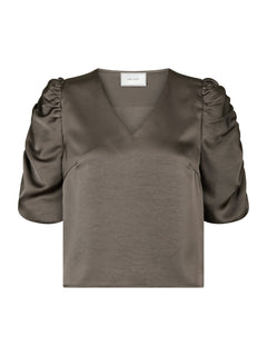 Elba Heavy Sateen Blouse - Warm Grey