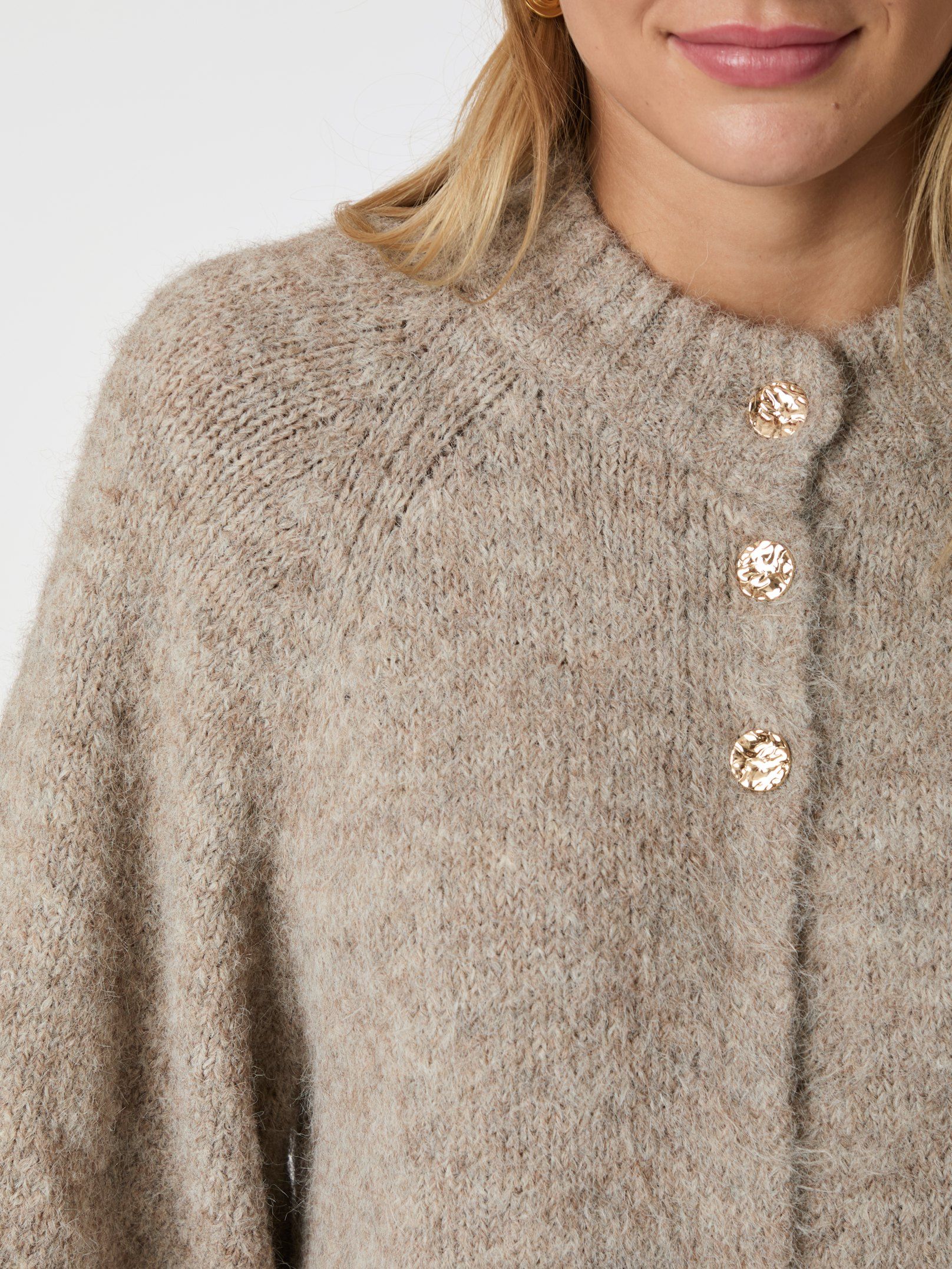 Senuta Fluffy Knit Cardigan - Beige Melange