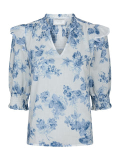 Davina Flower Flow Blouse - Light Blue