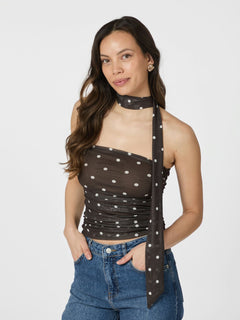 Torinti Mesh Dot Top - Brown