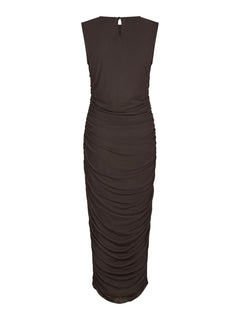 Corilina Solid Mesh Dress - Brown
