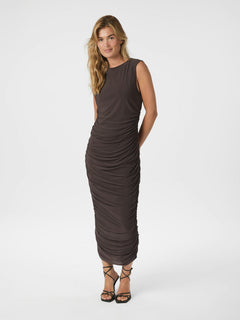 Corilina Solid Mesh Dress - Brown