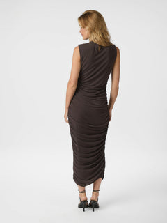 Corilina Solid Mesh Dress - Brown