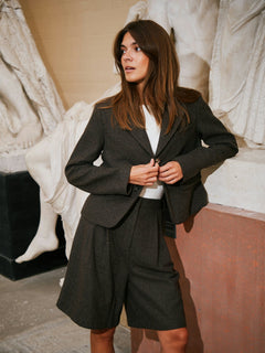 Waed Mini Check Blazer - Brown Melange