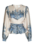 Rista Paisley Border Blouse - Ash Blue