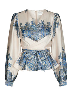 Rista Paisley Border Blouse - Ash Blue