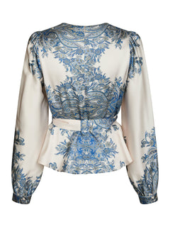 Rista Paisley Border Blouse - Ash Blue