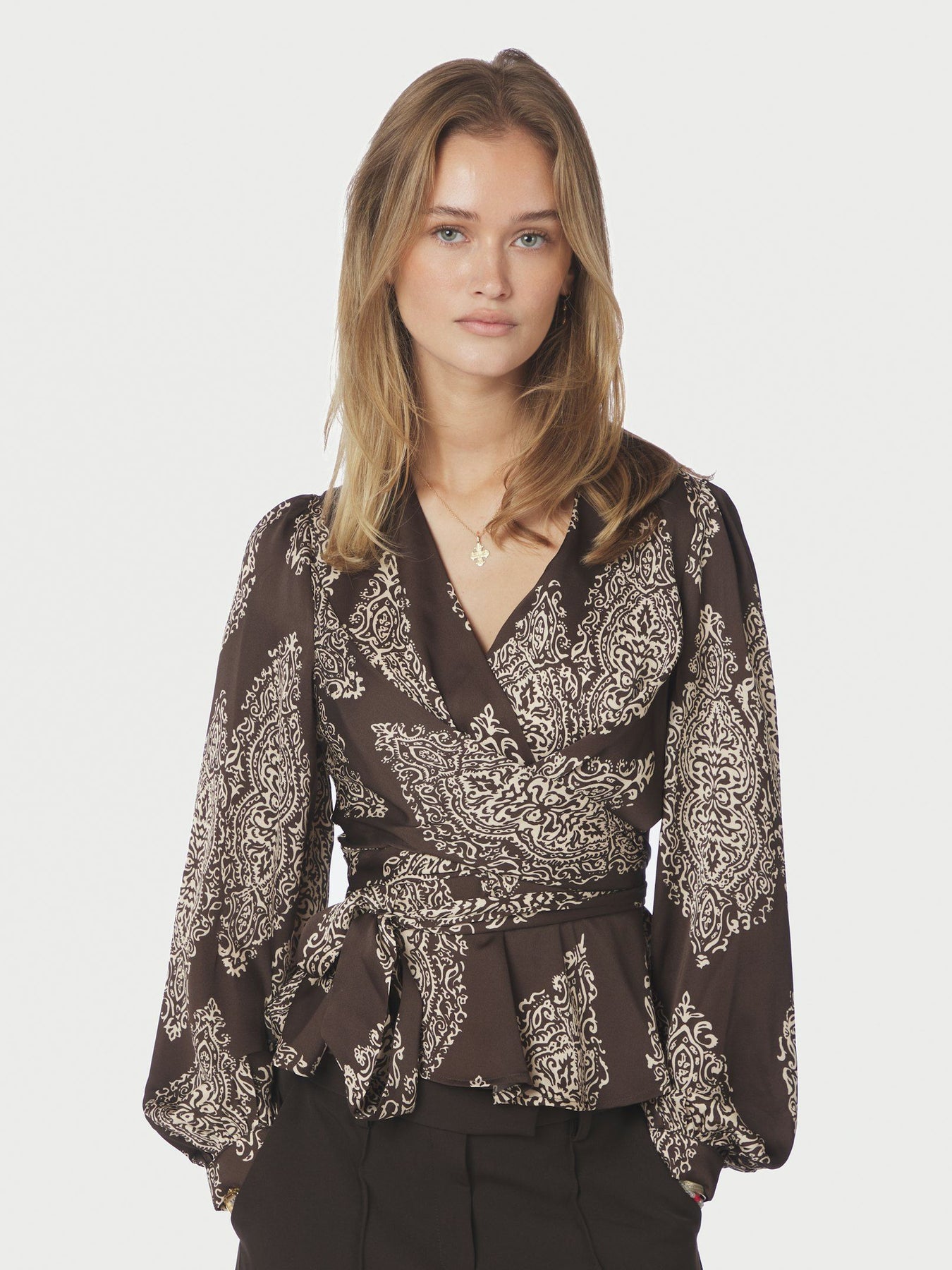 Rista Paisley Drop Blouse - Dark Brown