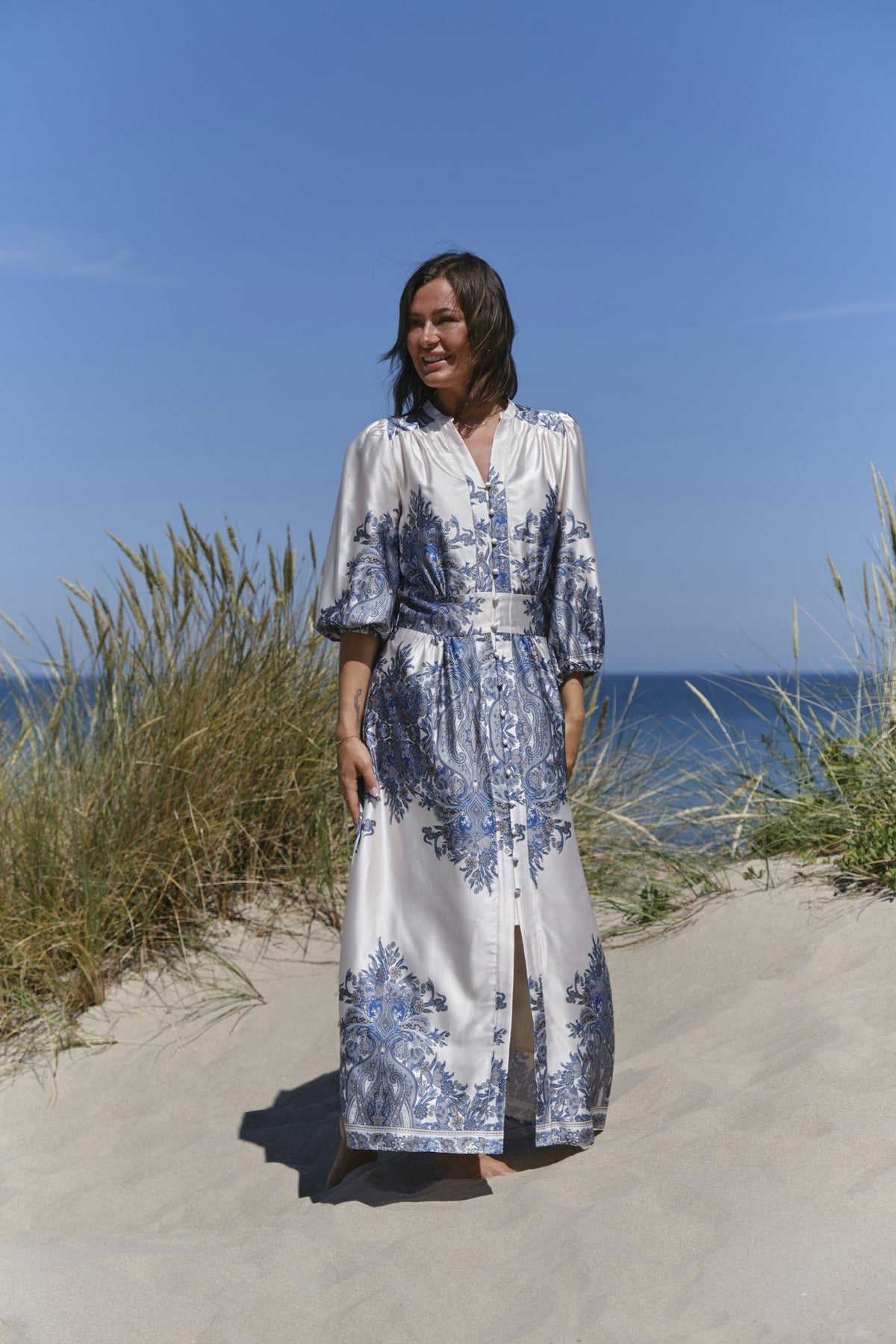 Neo Noir Kjoler Stellar Paisley Border Dress Ash Blue Villoid