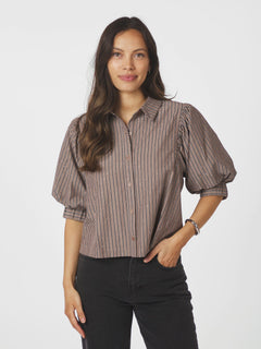 Etta Soft Stripe Stone Shirt - Brown