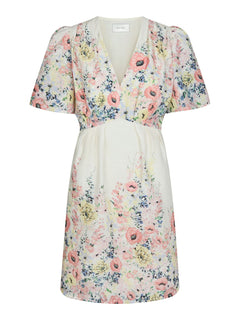 Shena Flower Print Dress - Creme