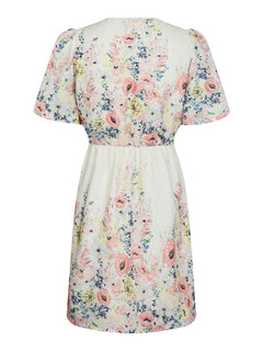 Shena Flower Print Dress - Creme