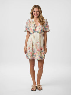 Shena Flower Print Dress - Creme