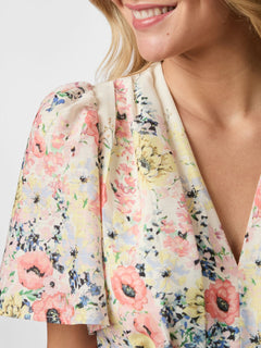Shena Flower Print Dress - Creme
