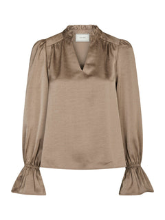 Amara Heavy Sateen Bedaz Blouse - Dark Taupe