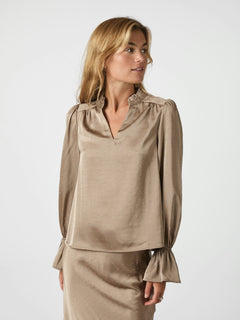 Amara Heavy Sateen Bedaz Blouse - Dark Taupe