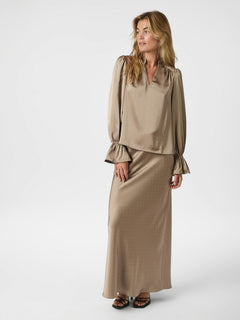 Amara Heavy Sateen Bedaz Blouse - Dark Taupe