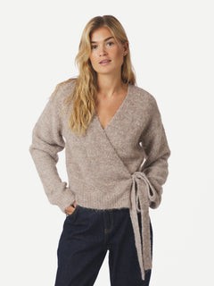 Ronia Fluffy Wrap Knit Cardigan - Beige Melange